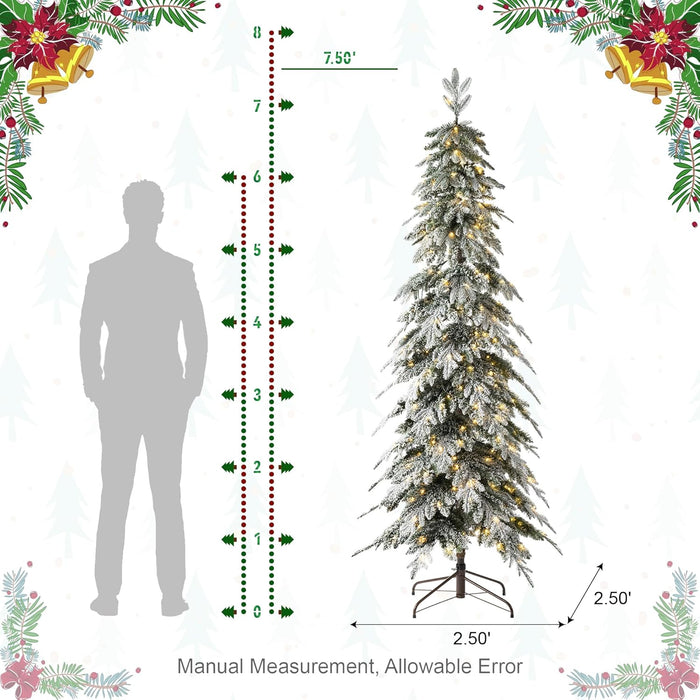 Glitzhome 7.5ft Artificial Christmas Tree, Pre-Lit Flocked Pencil Christmas Tree Chicago Frostwood Spruce with 350 Warm White Lights Home, Office, Holiday Decoration