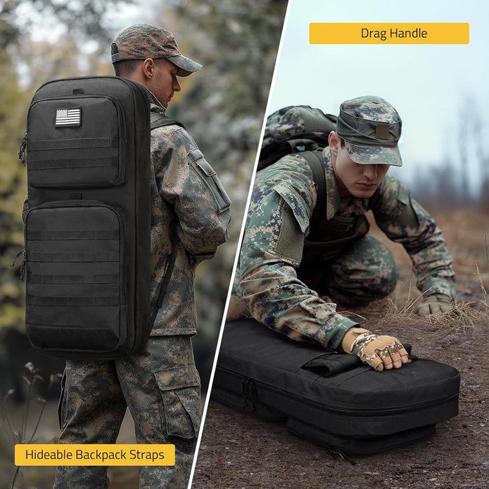 CVLIFE 30" 34" Soft Rifle Case Gun Backpack, Tactical Double Rifle Backpack Gun Bag Covert Bug Out Bag, with Lockable Zipper for Hunting Shooting