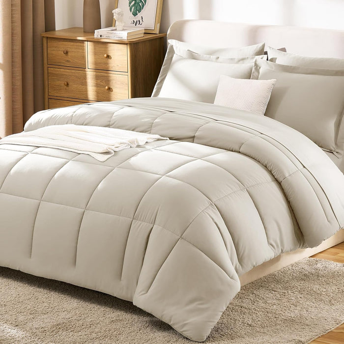 CozyLux Oatmeal Queen Comforter Set with Sheets - 7 Pieces Bed in a Bag Queen Bedding Sets, All Season Soft 7PC Bed Set with Oatmeal Comforter, Flat Sheet, Fitted Sheet, Pillowcases & Pillow Shams