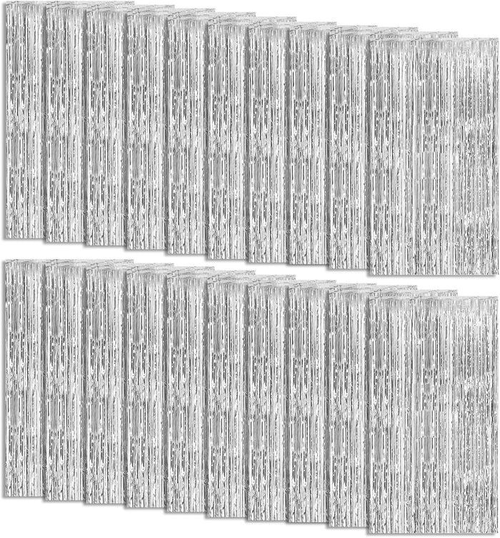 2 Pack Foil Curtain Backdrop Silver Metallic Tinsel Foil Fringe Curtains Photo Booth Props for Birthday Wedding Engagement Baby Shower Bachelorette Christmas Holiday Celebration Party Decorations
