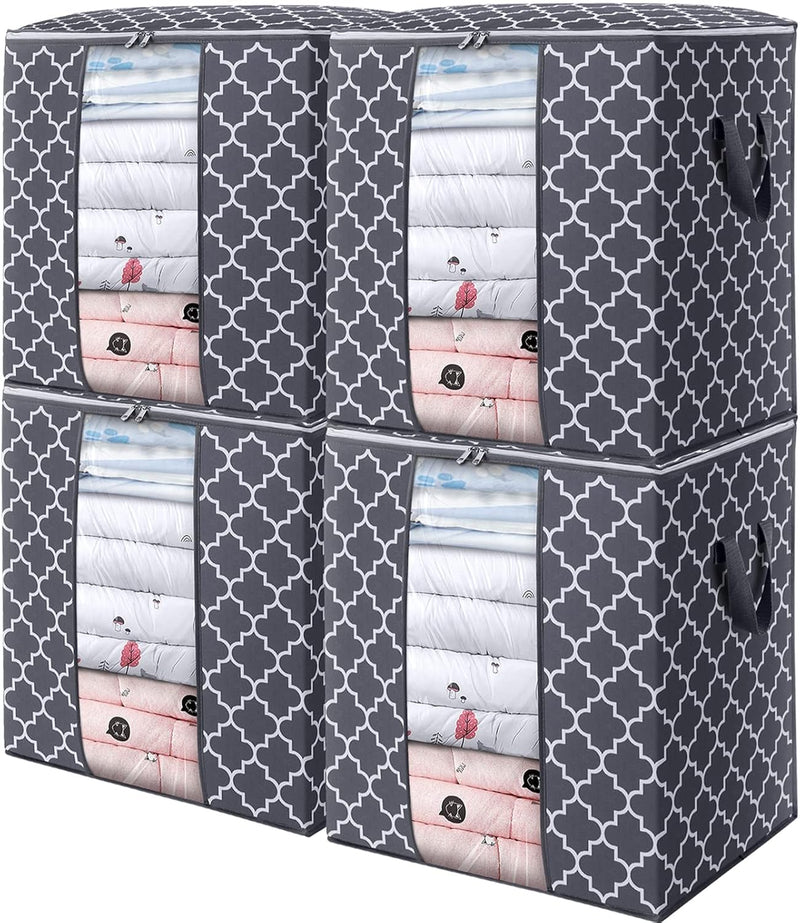 WISELIFE Storage Bags [3 Pack/100L] Large Blanket Clothes Organization and Storage Containers for Comforters,Bedding, Foldable Organizer with Reinforced Handle, Clear Window, Sturdy Zippers,Gray