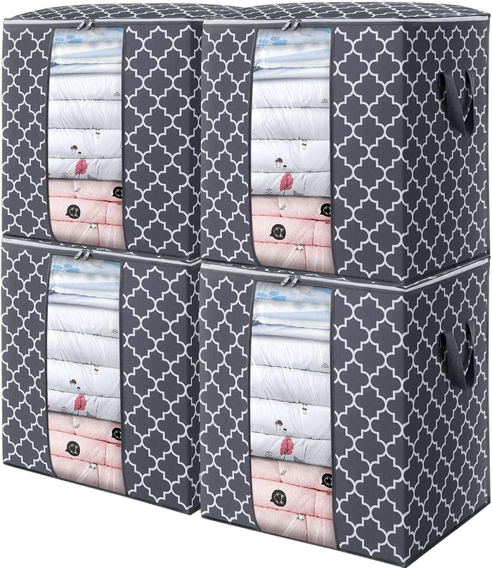 WISELIFE Storage Bags [3 Pack/100L] Large Blanket Clothes Organization and Storage Containers for Comforters,Bedding, Foldable Organizer with Reinforced Handle, Clear Window, Sturdy Zippers,Gray