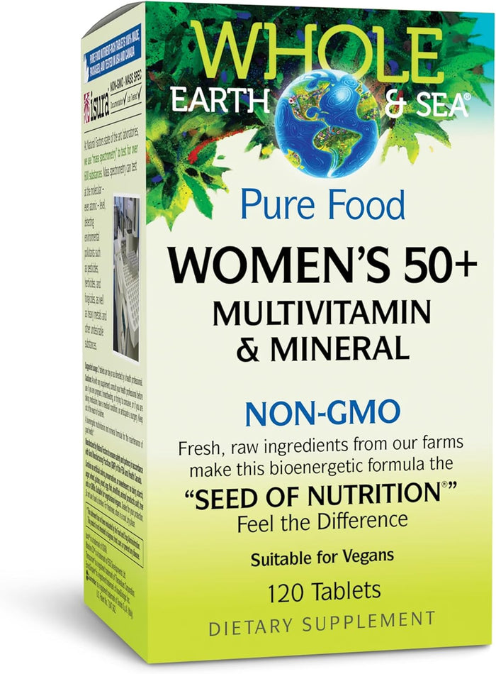 Natural Factors Whole Earth & Sea Women's 50+ Multivitamin & Mineral, 1 Serving Contains Nutrition Equivalent to ½ lb of Veggies, 60 Tablets