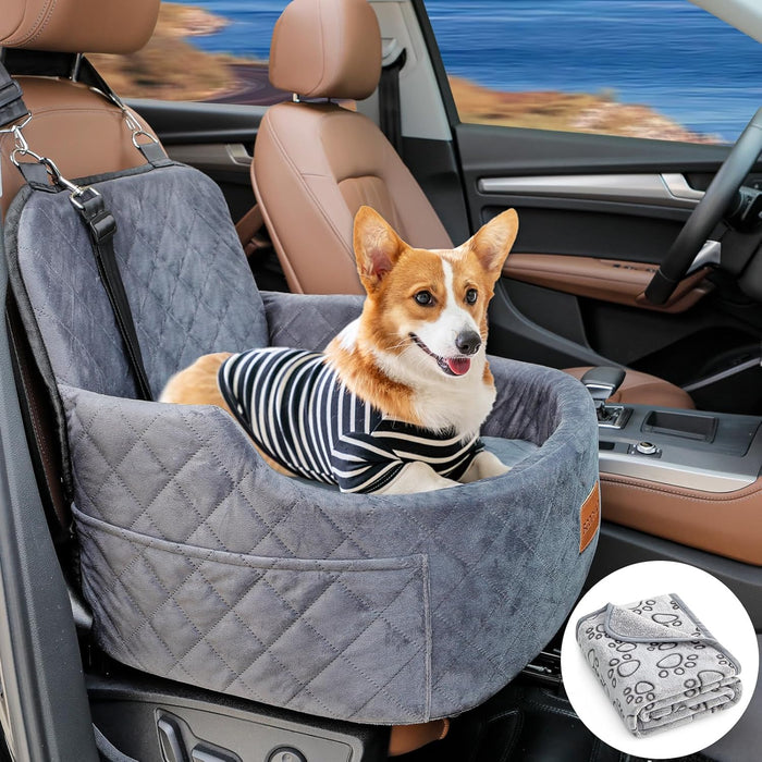 Dog Car Seat Pet Booster Seat Pet Travel Safety Car Seat,The Dog seat Made of Materials is Safe and Comfortable, and can be Disassembled for Easy Cleaning (Brown)
