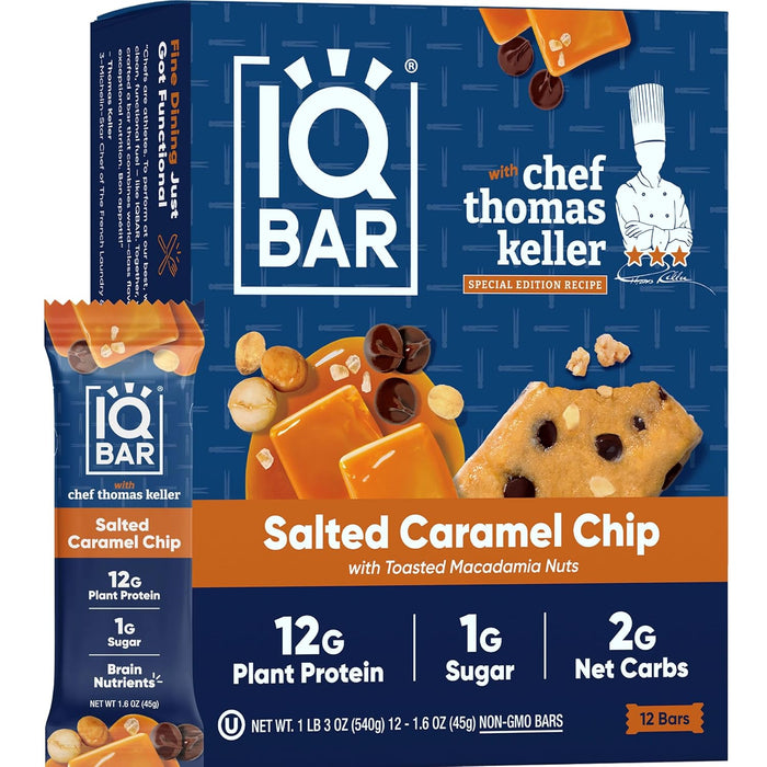 IQBAR Brain and Body Plant Protein Bars - Chocolate Sea Salt - 24-Count - Keto, Vegan, Low Carb, High Fiber, Gluten Free, Dairy Free, Low Sugar Snack with Nutrients for Focus, Energy, Meal Replacement