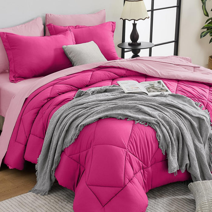 HEVUMYI 7 Pieces Queen Comforter Set, All Season Reversible Bed in a Bag Queen, Ultra Soft Queen Bedding Set with Grey Comforter, Flat Sheet, Fitted Sheet, Pillowcases, Pillow Shams, Dark Grey