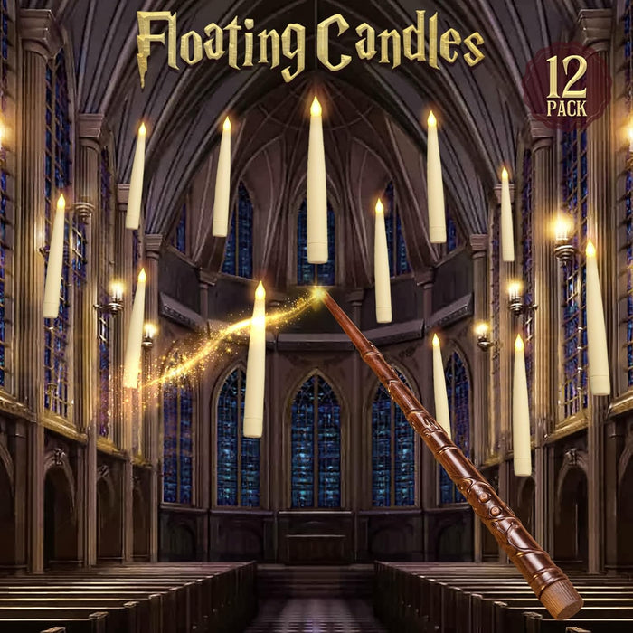 ORIENTAL CHERRY Halloween Decorations - Floating Candles with Wand - 12 Pcs Magic Flickering Warm Light Flameless Floating LED Candle Christmas Decor for Indoor Classroom Bedroom Party