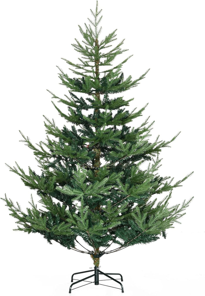 HOMCOM 7.5 Foot Artificial Christmas Tree, Pine Hinged Xmas Tree with 1218 Realistic Branches, Steel Base, Auto Open, Green