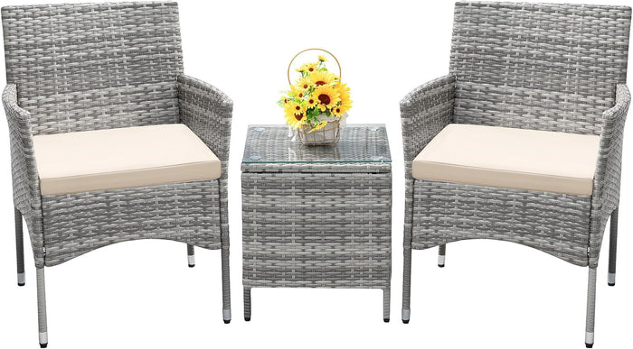 Devoko Patio Porch Furniture Sets 3 Pieces PE Rattan Wicker Chairs with Table Outdoor Garden Furniture Sets (Brown/Beige)