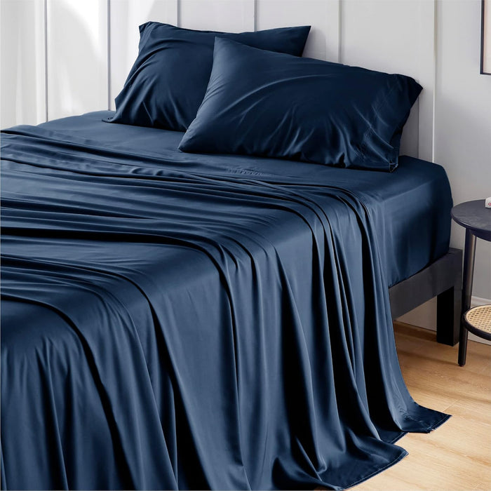 Bedsure Queen Sheet Set, Cooling Sheets for Queen Size Bed Set, Rayon Derived from Bamboo, Breathable & Soft, Deep Pocket Up to 16", Hotel Luxury Silky Bedding for Hot Sleepers, Dark Grey