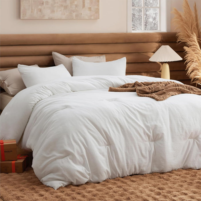 Bedsure King Size Comforter Set, Beige Soft Prewashed Bedding for All Seasons, 3 Pieces GentleSoft™ Warm Down Alternative Bed Set, 1 Lightweight Comforter (104"x90") and 2 Pillowcases (20"x36")