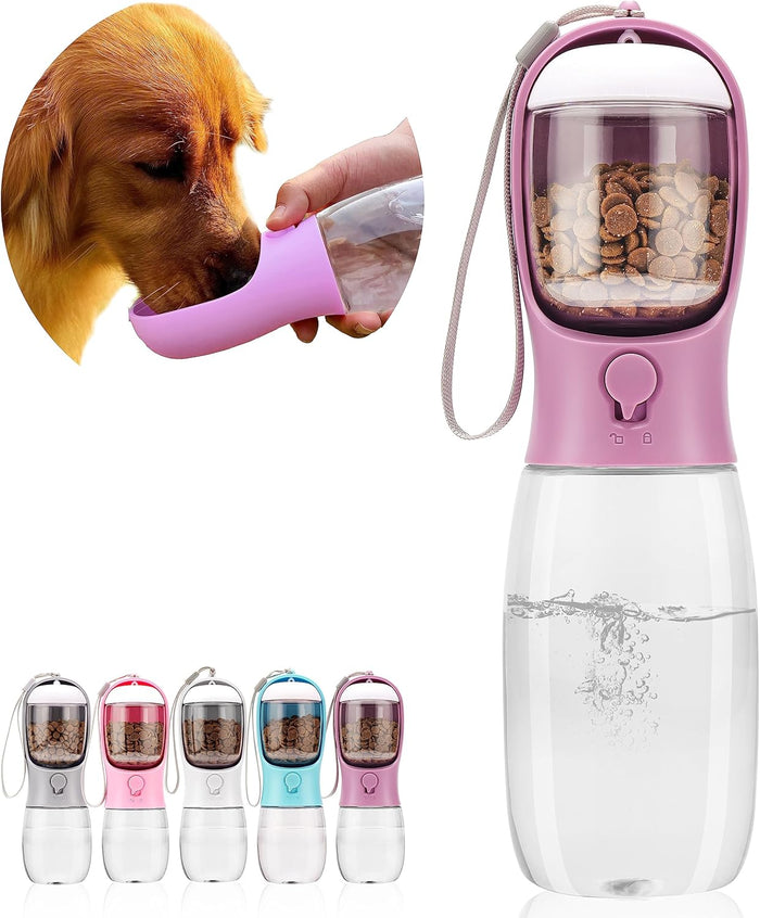 Dog Water Bottle,Portable Pet Water Bottle with Food Container,Outdoor Portable Water Dispenser for Cat,Puppy,Pets for Walking,Hiking,Travel,Puppy Essentials,Dog Stuff(10oz)