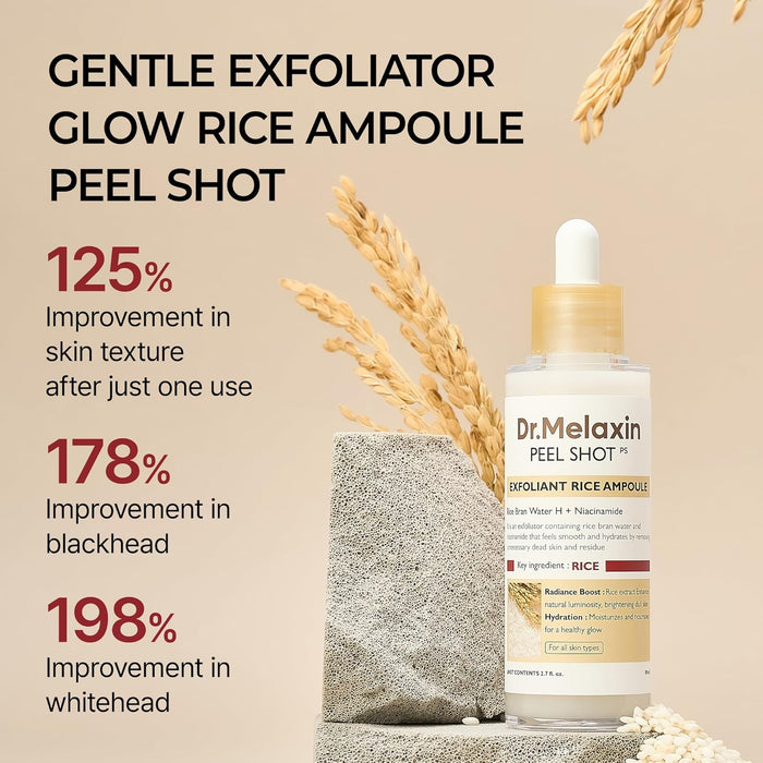 Dr.Melaxin Peel Shot Glow Rice Peeling Ampoule 80ml Daily Soft Exfoliating Face and Body Scrub Dead Skin Cells Blackhead Remover for All Skin Types korean skin care