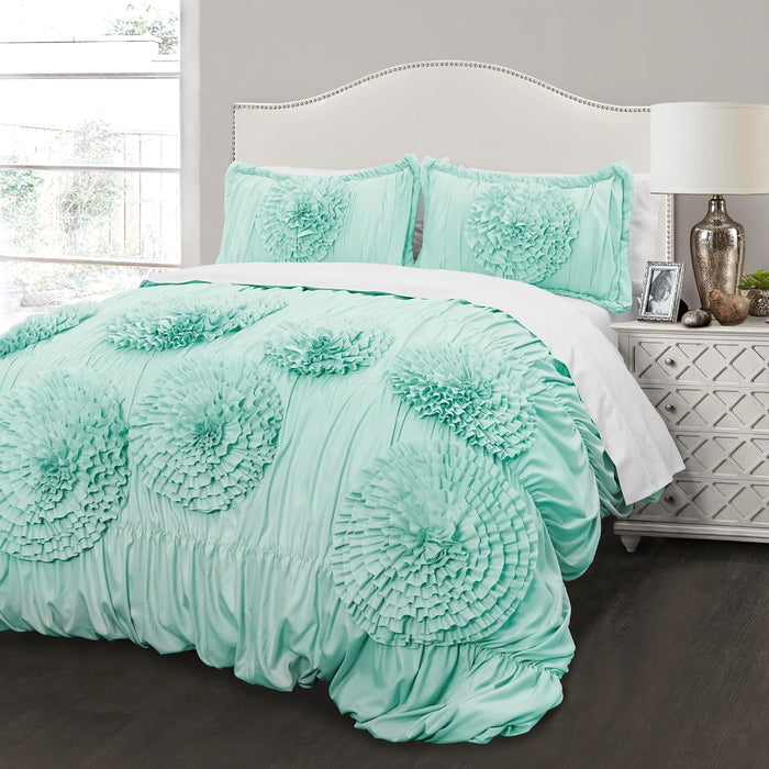 Lush Decor 3 Piece Serena Comforter Set, Queen, Ivory