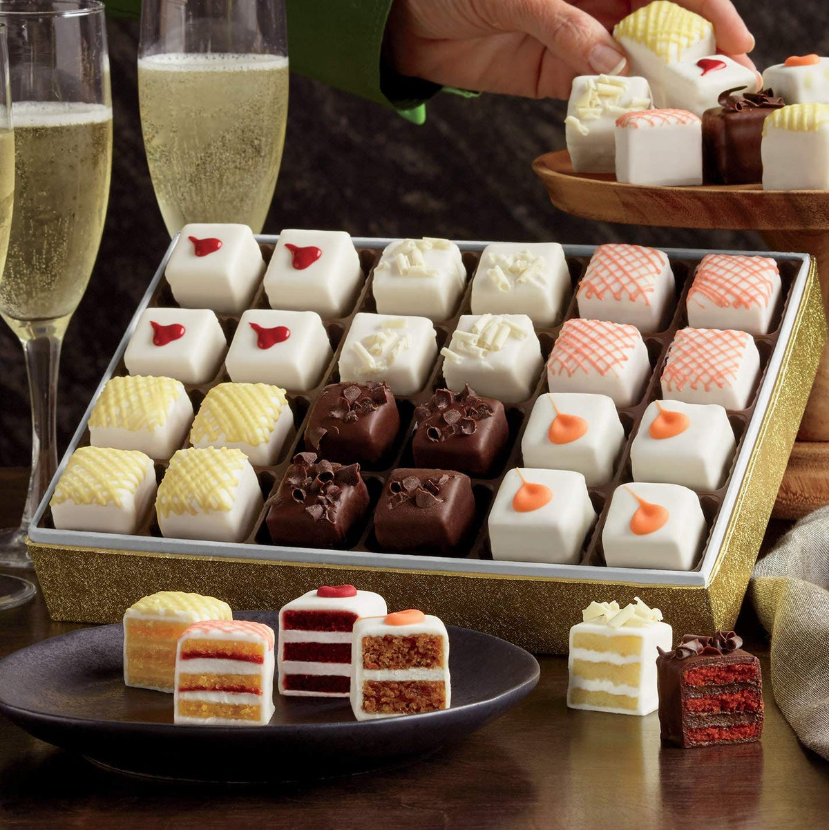 The Wisconsin Cheeseman Incredible Petits Fours - Gourmet Mini Layer Cakes in Chocolate Fudge, Red Velvet, Strawberry Shortcake, Vanilla, Lemon, and Carrot Spice - Dessert Cake Assortment Gift