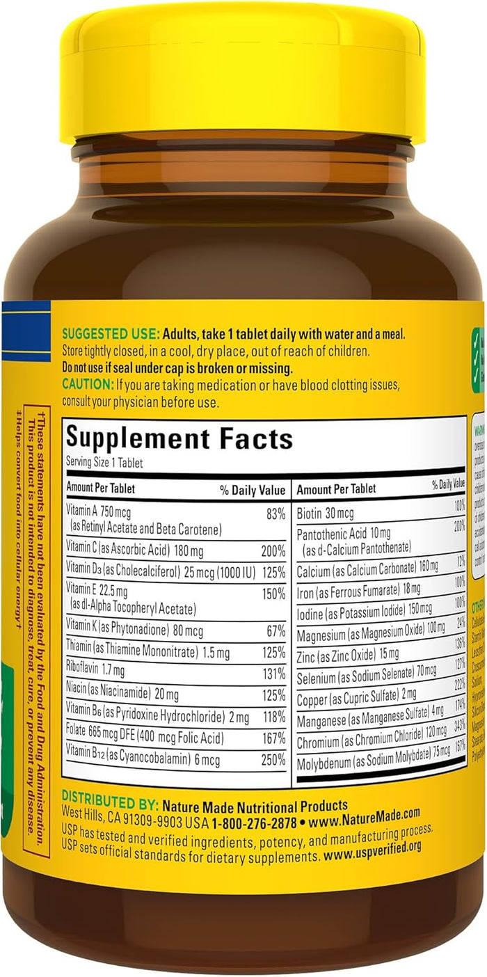 Nature Made Multivitamin Tablets with Vitamin D3 and Iron, 130 Count for Daily Nutritional Support