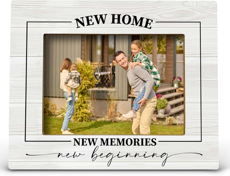 FONDCANYON New Home New Memories Housewarming Picture Photo Frame, 8 x 10 Inch, Beige Wooden Frame, Holds 5x7 Inch Photos