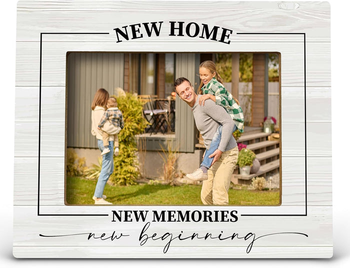 FONDCANYON New Home New Memories Housewarming Picture Photo Frame, 8 x 10 Inch, Beige Wooden Frame, Holds 5x7 Inch Photos