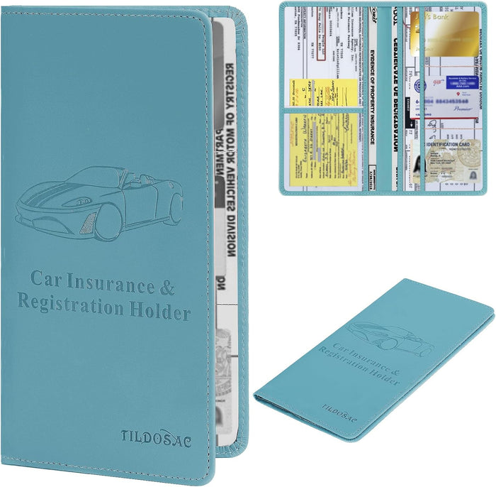 Leather Car Registration and Insurance Card Holder, Car Document Holder for Cards License with Magnetic Shut (Black, large)