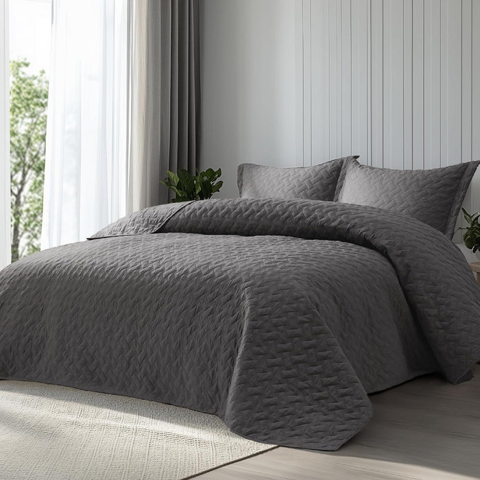 Bedsure Quilts King Size - Grey Bedspreads King Size with Basket Weave Pattern, Soft Quilt Bedding Set, Lightweight Comforter Set Coverlet for All Seasons with 2 Pillow Shams (106" x 96")