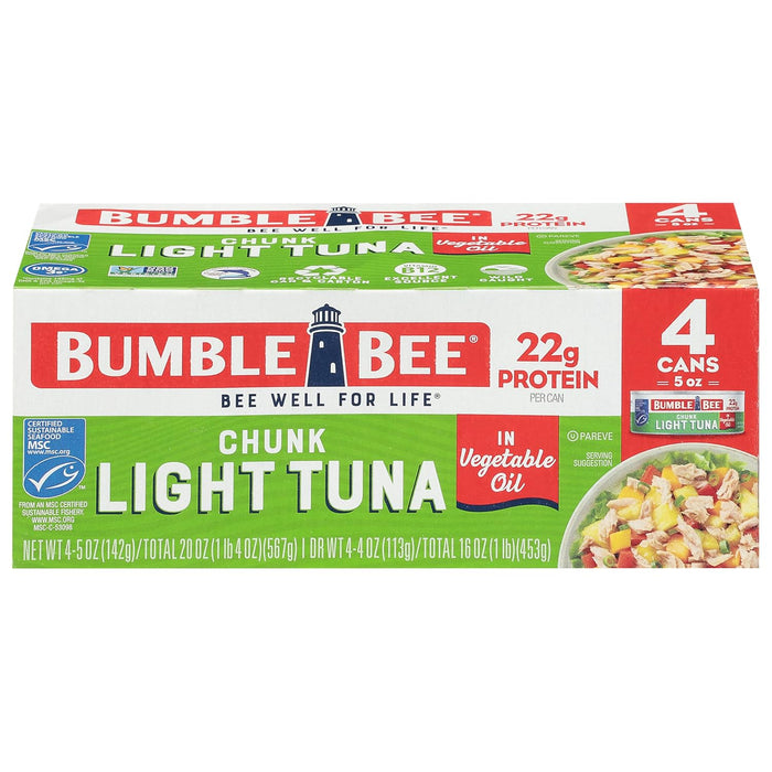 Bumble Bee Chunk Light Tuna In Water, 5 oz Cans (Pack of 24) - Wild Caught Skipjack Tuna - 23g Protein Per Serving - MSC Certified Sustainable Seafood, Non-GMO, Gluten Free, Kosher