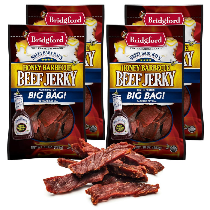 Bridgford Sweet Baby Ray’s Beef Jerky Original 10 oz Pack of 3 - High Protein Healthy Snacks for Your Dietary Preferences - Ready-to-Eat Beef Jerky for On-the-Go Snacking and Busy Lifestyles