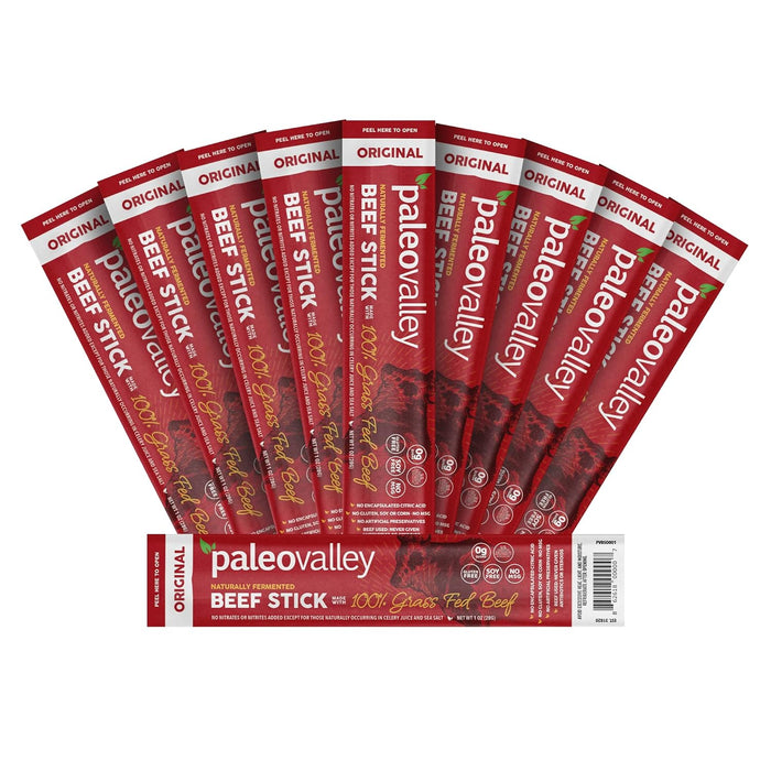 Paleovalley 100% Grass Fed Summer Sausage Beef Sticks - Delicious Gluten Free Beef Snack - High Protein Keto Friendly