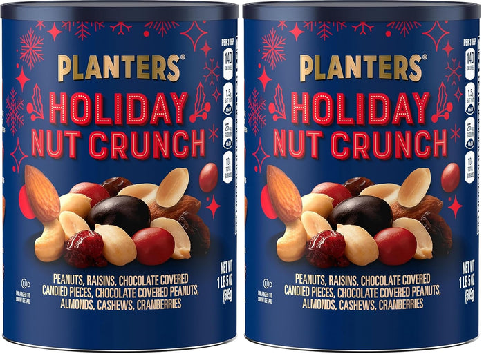 PLANTERS Holiday Brittle Nut Medley Trail Mix Snack with Honey Peanuts, Yogurt Raisins, Peanut Brittle, Pretzels & Cashews, Holiday Snack, Party Nut Mix, 1 lb. Canister