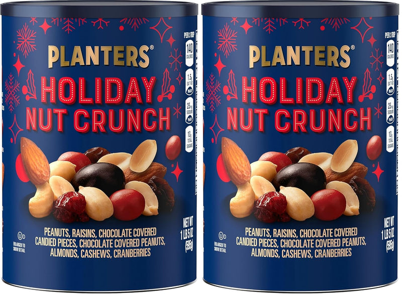 PLANTERS Holiday Brittle Nut Medley Trail Mix Snack with Honey Peanuts, Yogurt Raisins, Peanut Brittle, Pretzels & Cashews, Holiday Snack, Party Nut Mix, 1 lb. Canister