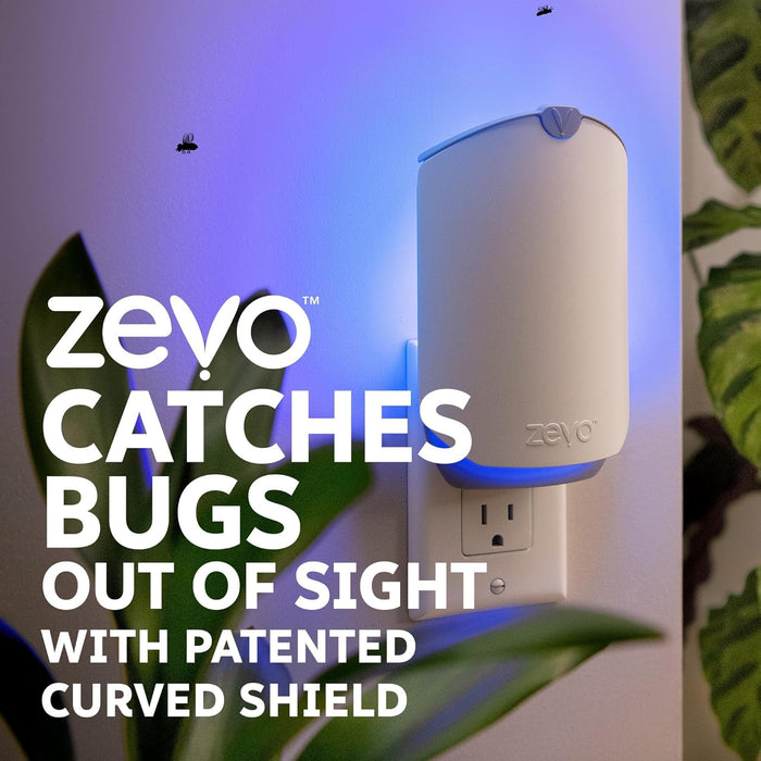 Zevo 2 Flying Insect Traps & 2 Refill Cartridges - Plug in Fly Trap & Indoor Bug Catcher for Gnats, House & Fruit Flies - Blue & UV Light Technology, Mess-Free Alternative to Bug Zapper