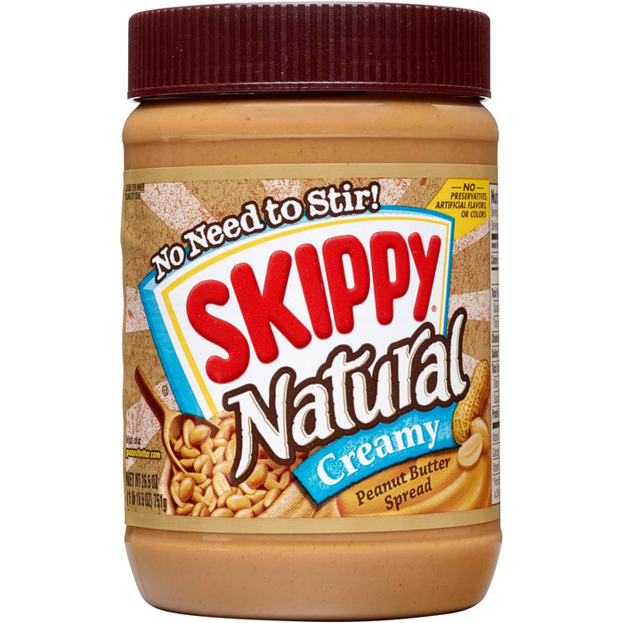 SKIPPY Natural Peanut Butter Creamy Spread, 26.5 oz Jar (Pack of 2)