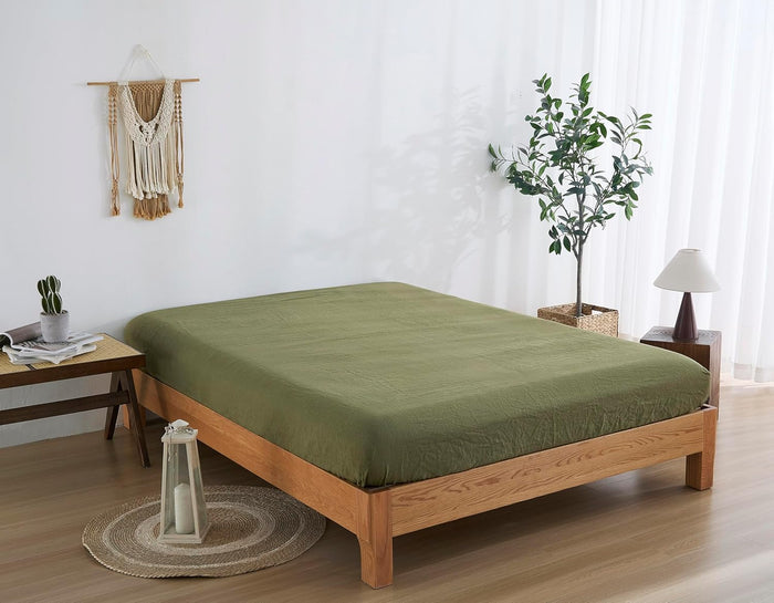 100% French Flax Linen Sheet Set, Bed Sheets Breathable and Durable, 4 Pcs Set - 1 Flat Sheet, 1 Fitted Sheet, 2 Pillowcases, 16 Inch Deep Pocket, All Season (Natural Linen, King)