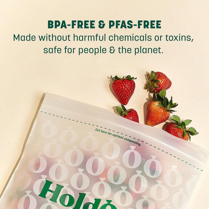 HoldOn HoldOn Zipseal Gallon Bags - Compostable, PFOA-Free, BPA-Free, Food-Safe Zip Seal Food Storage Bags/Freezer-Safe Gallon Bags With Secure Seal for Home & Travel (2-pack, 50 bags total)