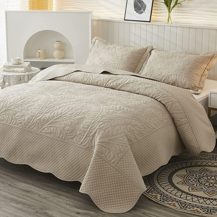 MarCielo 3-Piece 100% Cotton Oversized Bedspread Lightweight Quilt Coverlet Embroidery Farmhouse Bedding Set (TG Bright White, Oversized King (118"x106"))