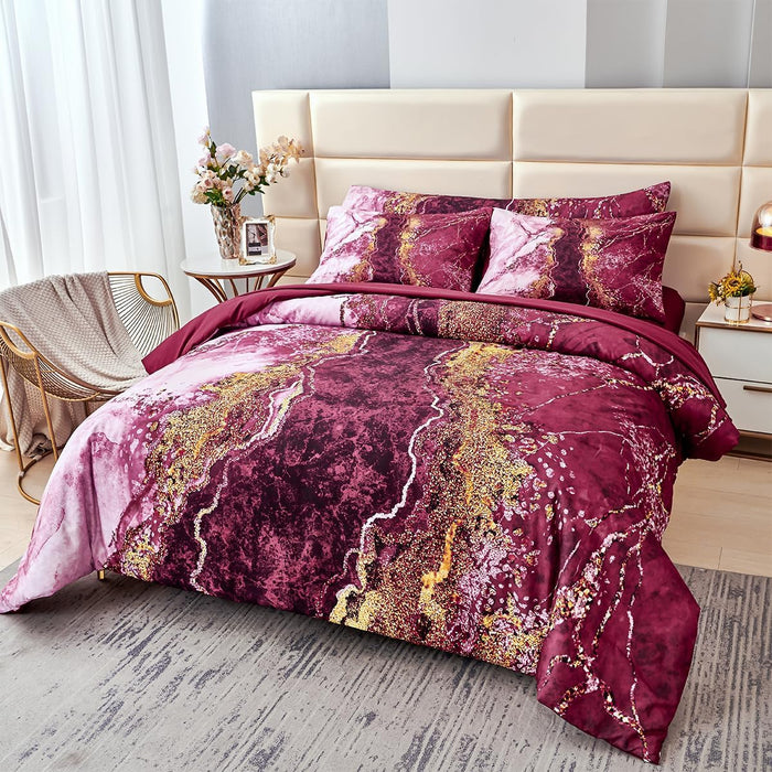 PERFEMET 6 PCS Bed in a Bag Black Watercolor Marble Printed Comforter Set for Queen Bed Burning Mountain Pattern Bedding Set with Sheets Retro Artwork Design Quilt Sets(Black, Queen)