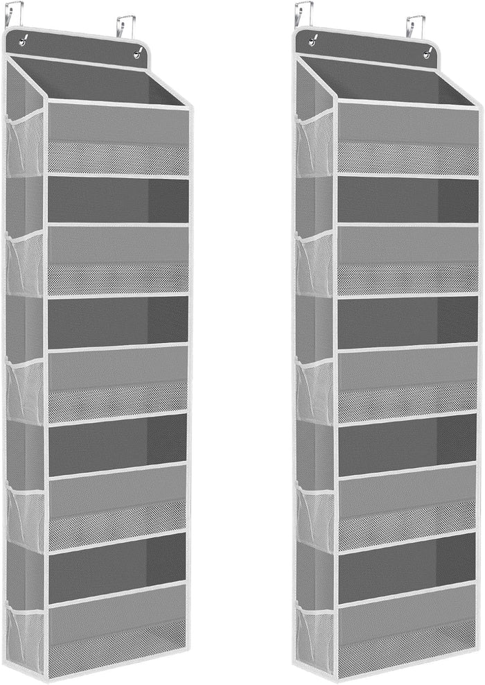 1 Pack Over The Door Organizer, Hanging Storage Organizer with Clear Window, 40lb Ultra Sturdy Large Capacity Room Organizer for Pantry Laundry Bathroom Nursery Closet Baby Essential (Grey)