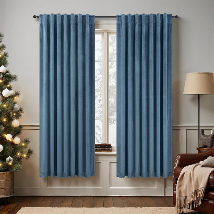 Velvet Curtains 84 Inch Length 2 Panels Set Gold Brown Light Blocking Thermal Insulated Room Darkening Window Drapes Soft Luxury Curtain for Living Room Bedroom Back Tab Pleated Pocket 7ft Long Golden
