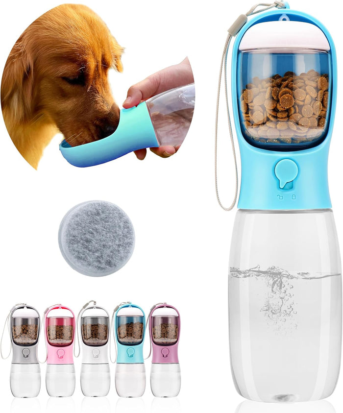 Dog Water Bottle,Portable Pet Water Bottle with Food Container,Outdoor Portable Water Dispenser for Cat,Puppy,Pets for Walking,Hiking,Travel,Puppy Essentials,Dog Stuff(10oz)