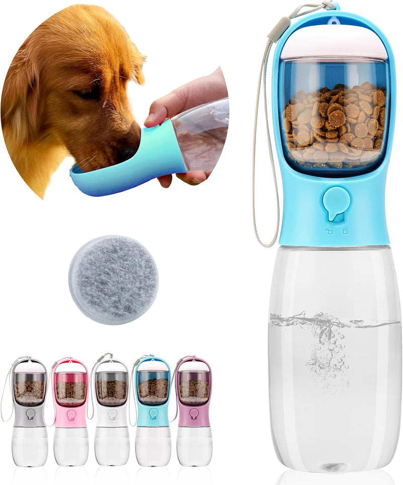 Dog Water Bottle,Portable Pet Water Bottle with Food Container,Outdoor Portable Water Dispenser for Cat,Puppy,Pets for Walking,Hiking,Travel,Puppy Essentials,Dog Stuff(10oz)