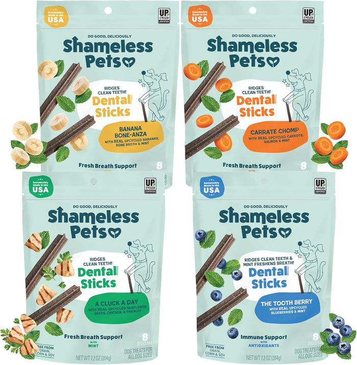 Shameless Pets Dental Treats for Dogs, The Tooth Berry - Healthy Dental Sticks with Immune Support for Teeth Cleaning & Fresh Breath - Free from Grain, Corn & Soy