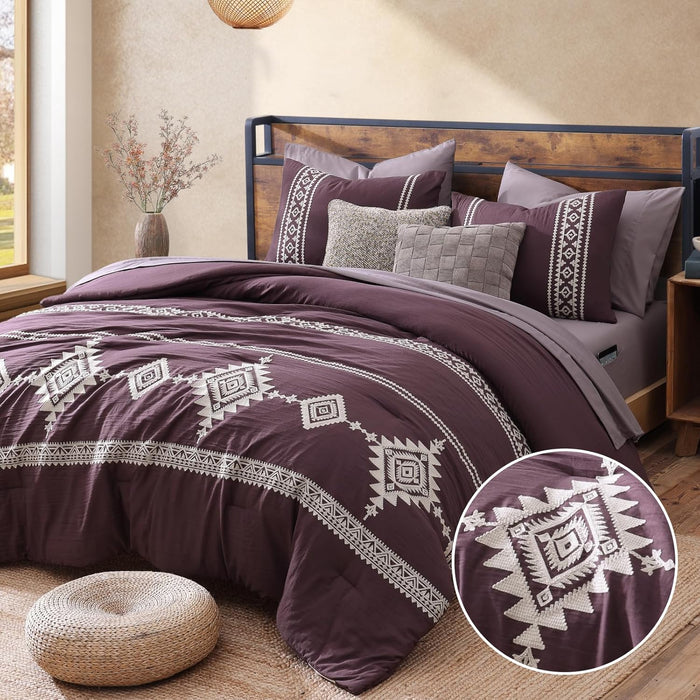 MaiRêve Embroidery Queen Size Comforter Set Black, Boho Farmhouse Western Bedding Set 7 Pieces, All Season Bed in A Bag Comforter Set with Sheets, Pillowcases & Shams