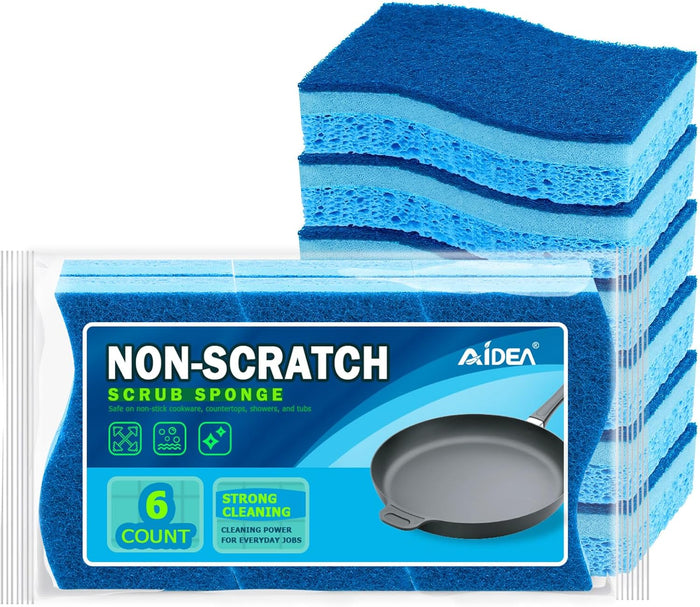 AIDEA Non Scratch Scrub Sponge, 24Count, Sponges for Dishes, Sponges Kitchen, Cleaning Sponge, Cleans Fast Without Scratching, Stands Up to Stuck-on Grime, Cleaning Power for Everyday Jobs