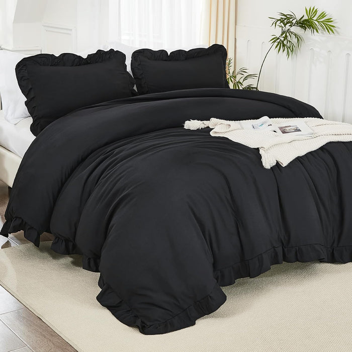 Litanika Full Size Comforter Sets, 3 Pieces Blush Pink Ruffle Girls Women Cute Bedding Comforters & Sets, Lightweight Fluffy Microfiber as Gift (79x90In Comforter & 2 Pillowcases)