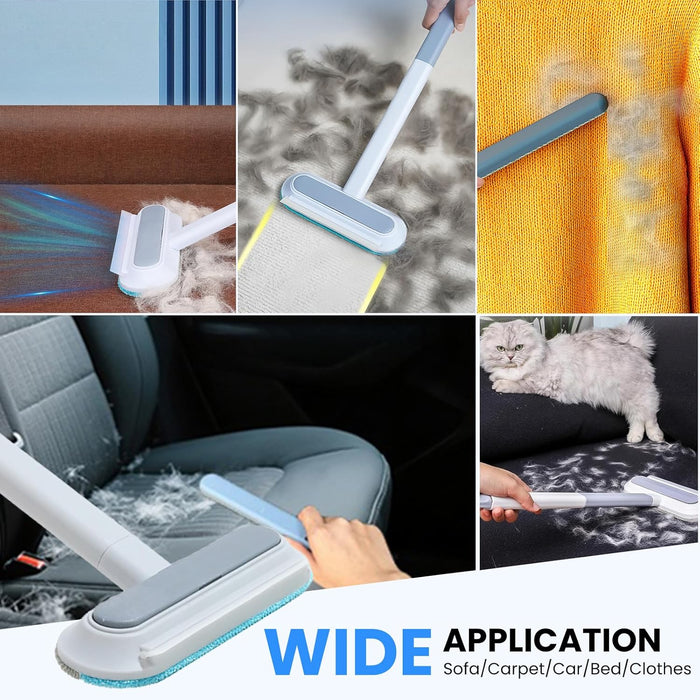 Pet Hair Remover, Reusable 4 in 1 Pet Hair Removal Tool Brush for Lint, Multifunctional Cat & Dog Hair Remover for Couch Furniture Car Bed Window Clothes, Washable Brush with Long Handle & 2 Scrapers