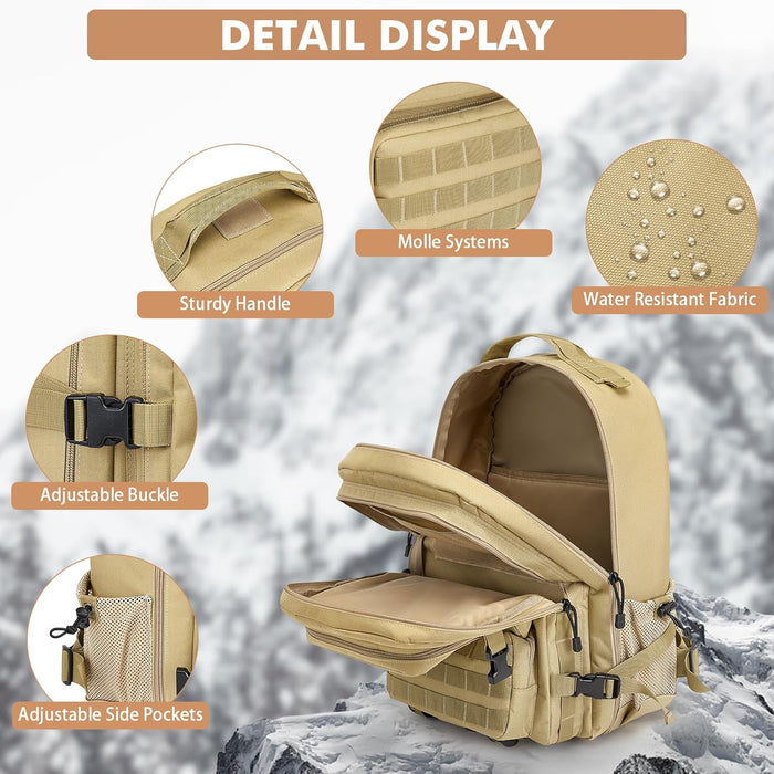 G4Free 45L Military Tactical Backpack for Men Large Army Molle Daypack 3 Day Assault Pack Bug Out Bag Hiking Rucksack(Khaki)