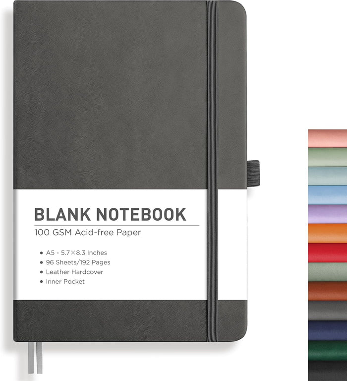 RETTACY Lined Journal Notebook, 192 Numbered Pages, A5 Medium Size (5.7'' x 8.3''), for Men & Women, Journaling, Writing, Work & Office, Leather Hardcover, 100 GSM Thick Paper (Brown)
