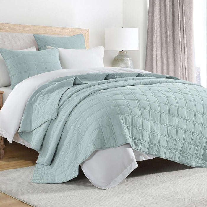 HORIMOTE HOME 100% Cotton Quilt Set Queen Size, Charcoal Pre-Washed Bedspreads Coverlet Set in Geometric Pattern, Cozy Lightweight Stitching Decorative Bedding Cover with 2 Shams for All Season