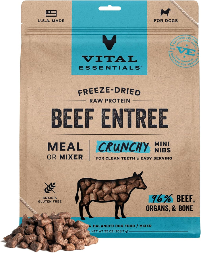 Vital Essentials Freeze-Dried Raw Duck Crunchy Mini Nibs | Complete Meal or Mixer Dog Food | 25 oz