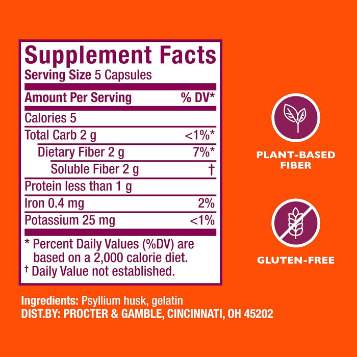 Metamucil, Fiber Capsules, 3-in-1 Psyllium Husk Fiber, 300 Capsules, Daily Fiber Supplement, Help support digestive health*, heart health by lowering cholesterol†, and healthy blood sugar levels*.