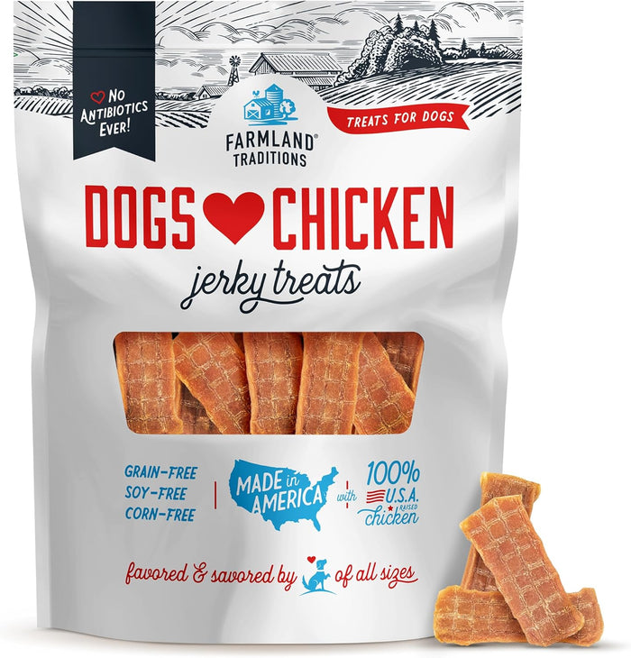 Farmland Traditions Dogs Love Chicken Jerky Dog Treats, Premium Two-Ingredient Dog Jerky with USA-Raised Chicken, 3-Pound Bag